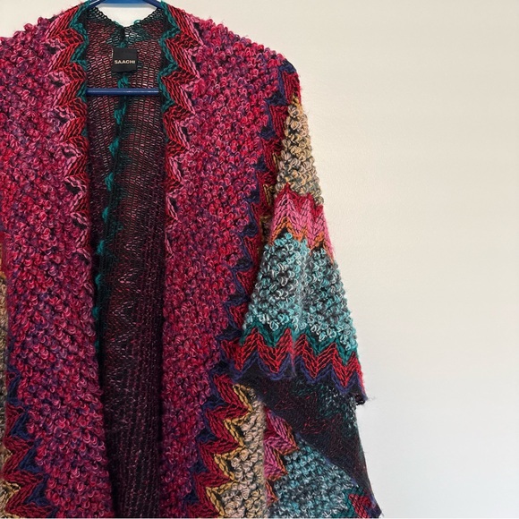 Saachi Multicolor Knit Poncho with Tassels - Picture 3 of 7
